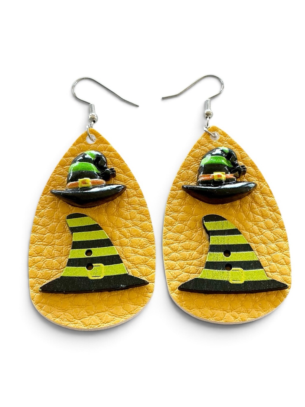 🆕 3D Witch Hat Faux Leather Dangle Earrings